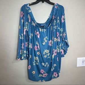 Lane Bryant 22/24 Floral Flare Ruffle Sleeve Top